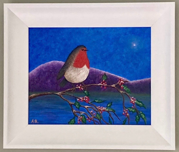 “Winter Robin" 13' x 11'. Including Frame. - Annie Gammell Art