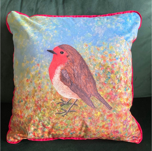 "Summer Robin" New Luxurious Velvet Cushion (Without Filler)